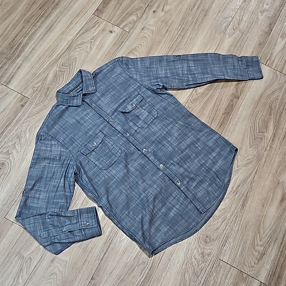 Alfani Regular Fit Long Sleeve Button Up Blue Shirt Men's Medium - Picture 3 of 13
